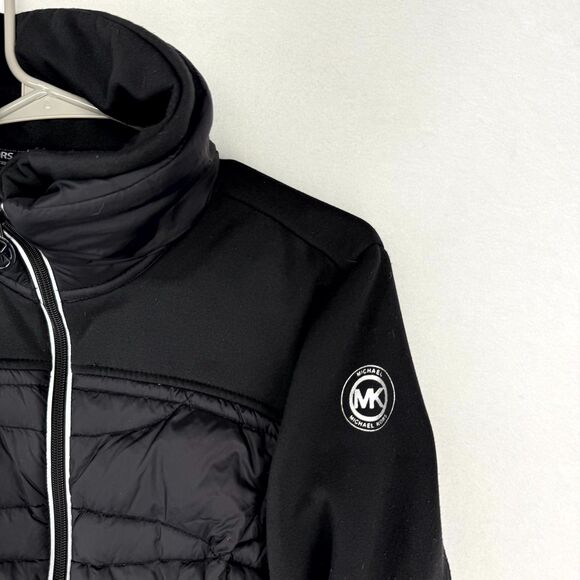 Michael Kors Womens Black Puffer Sleeve Jacket Size S Moto Track Full Zip‎ - Picture 6 of 10